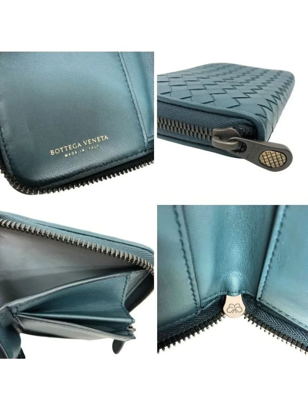 Bottega Veneta Intrecciato Leather Medium Zip Around Foldwallet Blue Green